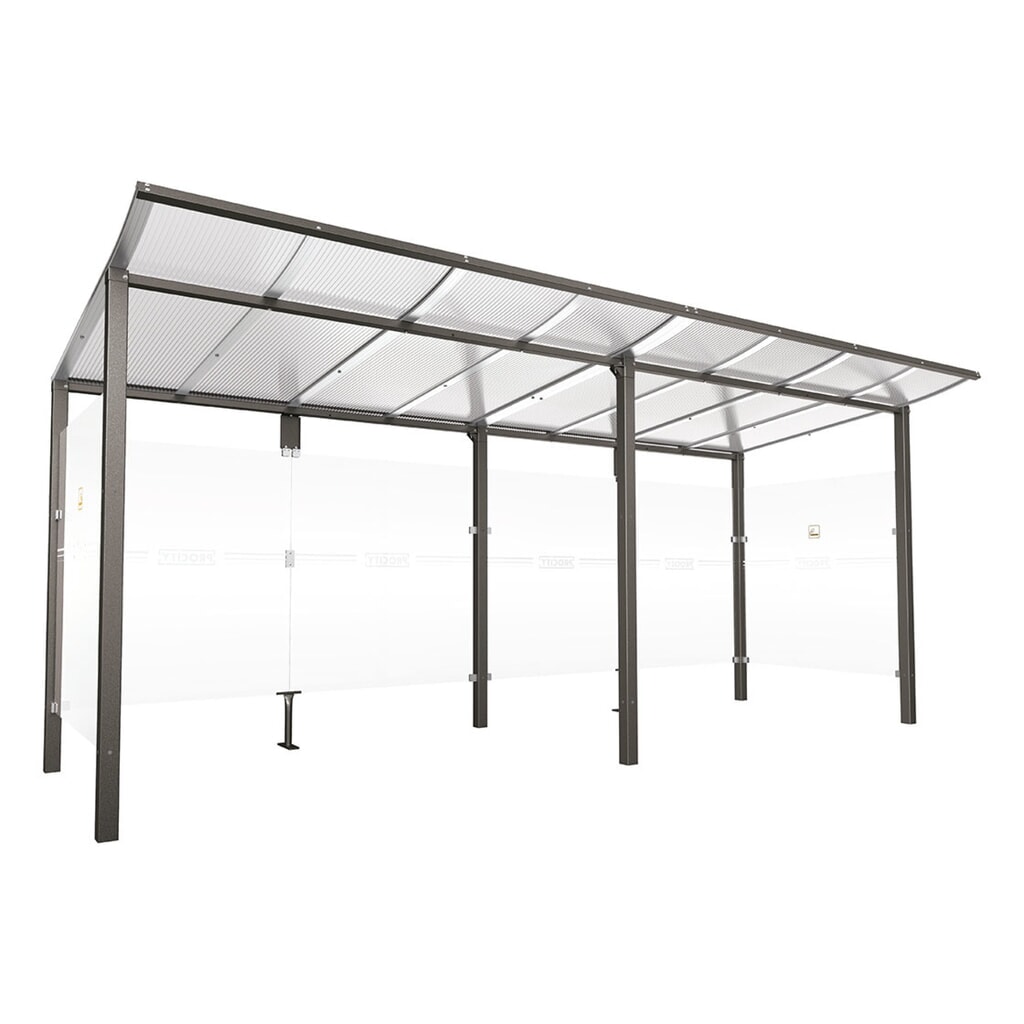 PROCITY® Raucherunterstand Modulo, ohne Frontverkleidung, BxT 5.020 x 1.990 mm, anthrazit Produktabbildung: PROCITY® Raucherunterstand Modulo, ohne Frontverkleidung, BxT 5.020 x 1.990 mm, anthrazit