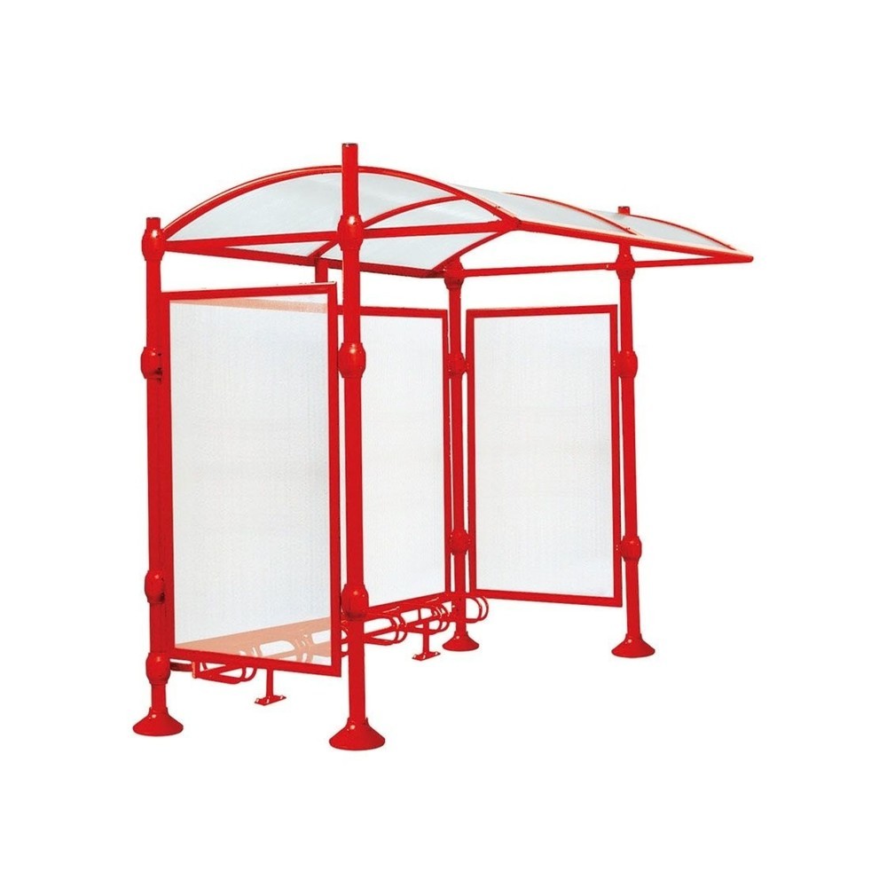 Produktabbildung: PROCITY® Überdachung Province gebürsteter Edelstahl, All-In-One, Fahrradständer 6 Plätze, mit Rückwand und Seitenverkleidungen, verkehrsrot