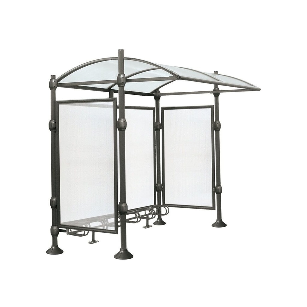 PROCITY® Überdachung Province gebürsteter Edelstahl, All-In-One, Fahrradständer 6 Plätze, mit Rückwand und Seitenverkleidungen, anthrazit Produktabbildung: PROCITY® Überdachung Province gebürsteter Edelstahl, All-In-One, Fahrradständer 6 Plätze, mit Rückwand und Seitenverkleidungen, anthrazit