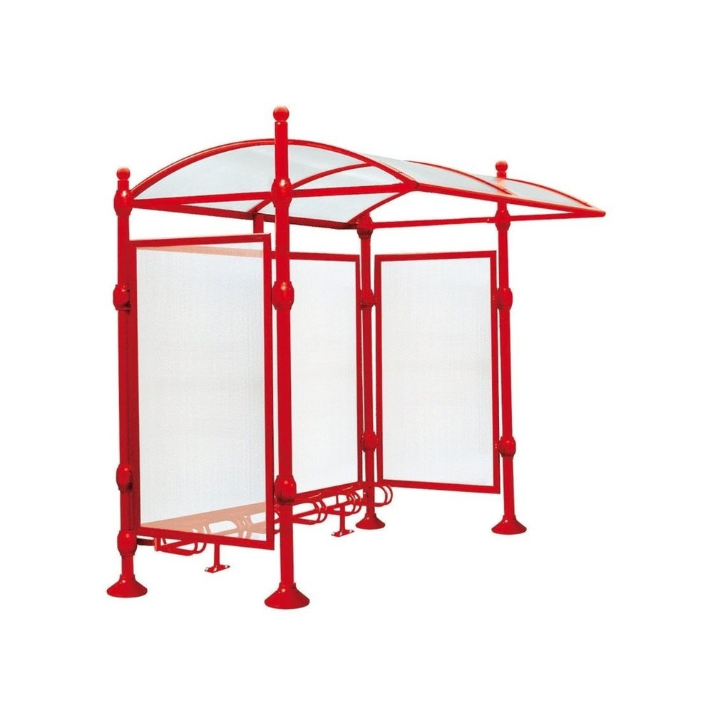 Produktabbildung: PROCITY® Überdachung Province Kugel, All-In-One, Fahrradständer 6 Plätze, mit Rückwand und Seitenverkleidungen, verkehrsrot