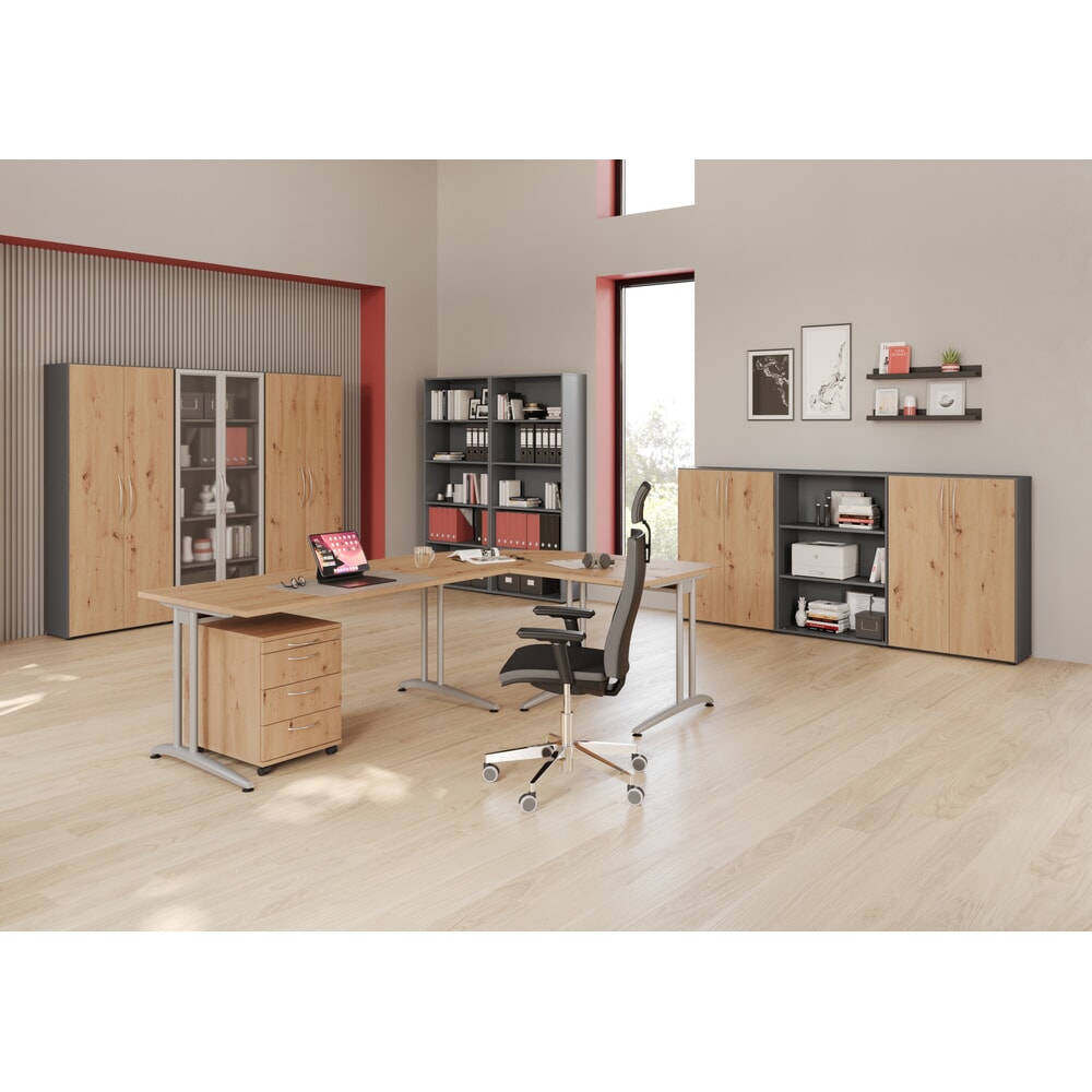 Číslo obrázku produktu 2: Kancelářský psací stůl Hammerbacher Akzent , rám s C noha , v x Š x H 740 x 1 600 x 800 mm, šedý