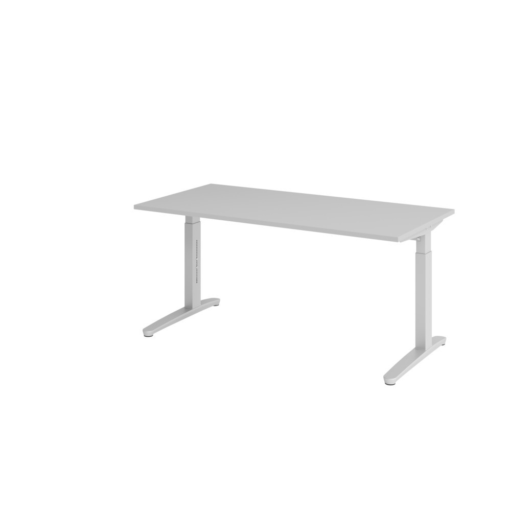 Obrázek produktu: Ručně výškově nastavitelný psací stůl Hammerbacher, noha ve tvaru C, Š x H 1 600 x 800 mm, šedý