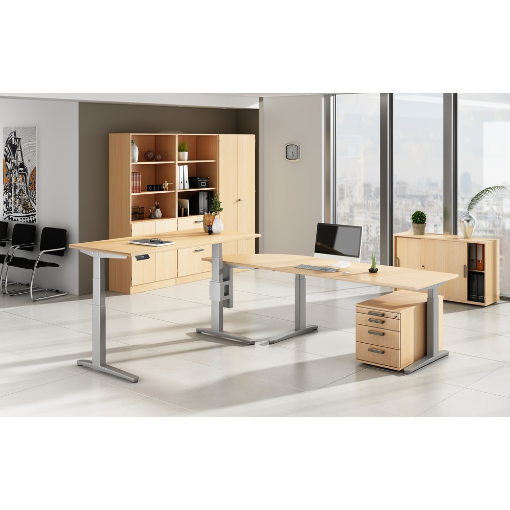 Číslo obrázku produktu 5: Elektricky výškově nastavitelný psací stůl Hammerbacher se spínačem memory, noha ve tvaru C, Š x H 1600 x 800 mm, šedá