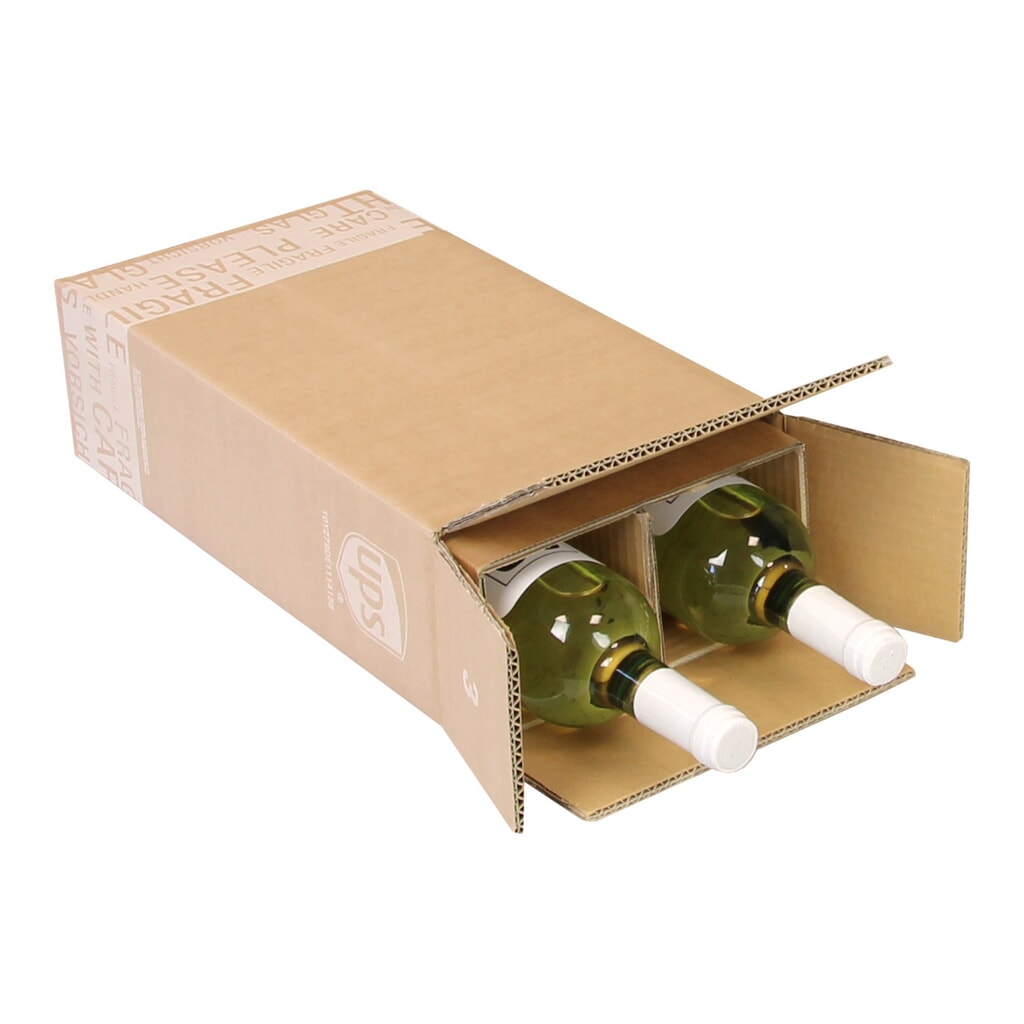 Produktabbildung: PTZ-Flaschenkarton 2-wellig, 205 x 105 x 400 mm ( L x B x H ), braun, postgepr.