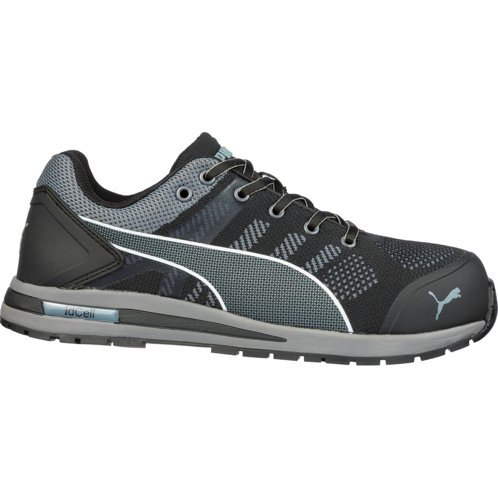 Produktabbildung: PUMA® Sicherheitshalbschuh Elevate Knit BLACK LOW S1P ESD HRO SRC Größe 39, schwarz/grau