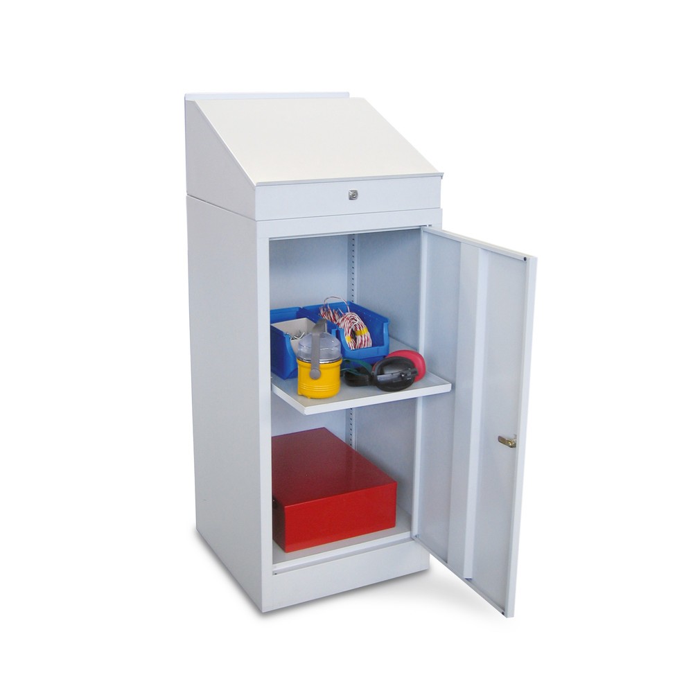 Illustration du produit: Armoire pupitre PAVOY avec armoire, 1 tablette extractible, gris clair, gris clair
