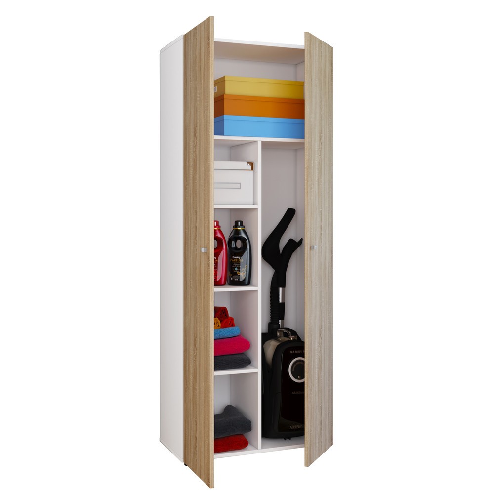 Produktabbildung: VCM Putzmittelschrank Vandol II, mit Türen, weiß/Sonoma-Eiche