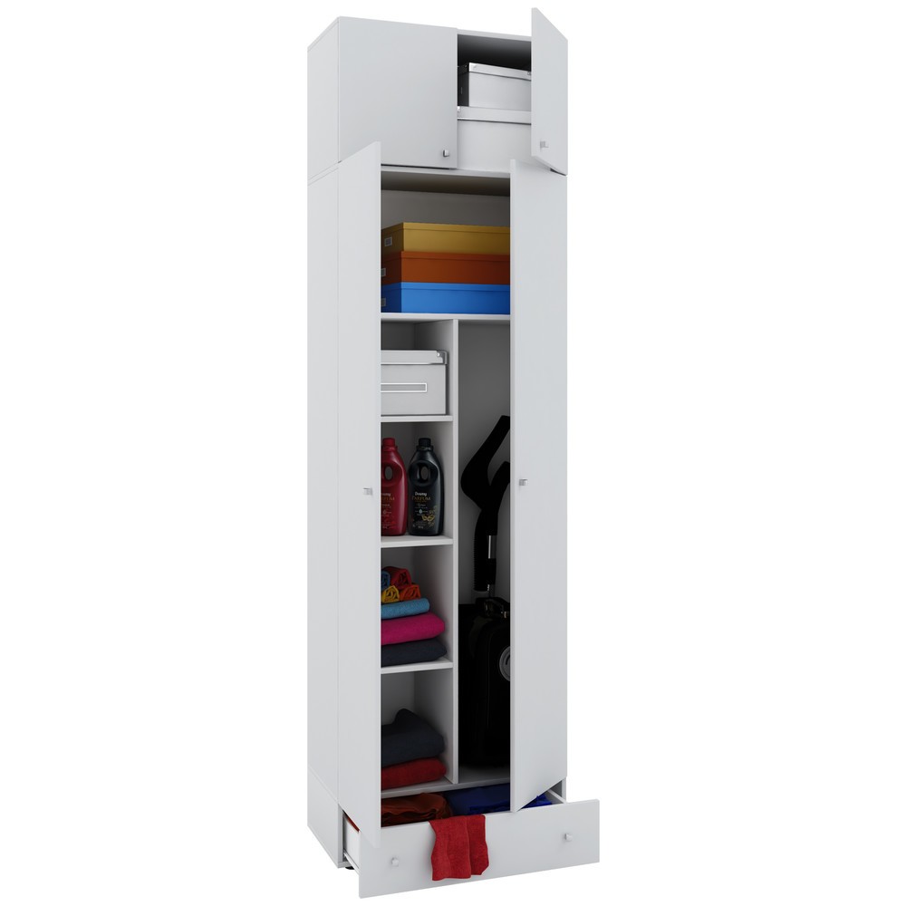 Produktabbildung: VCM Putzmittelschrank Vandol II, mit Türen, Aufsatz und Schublade, weiß