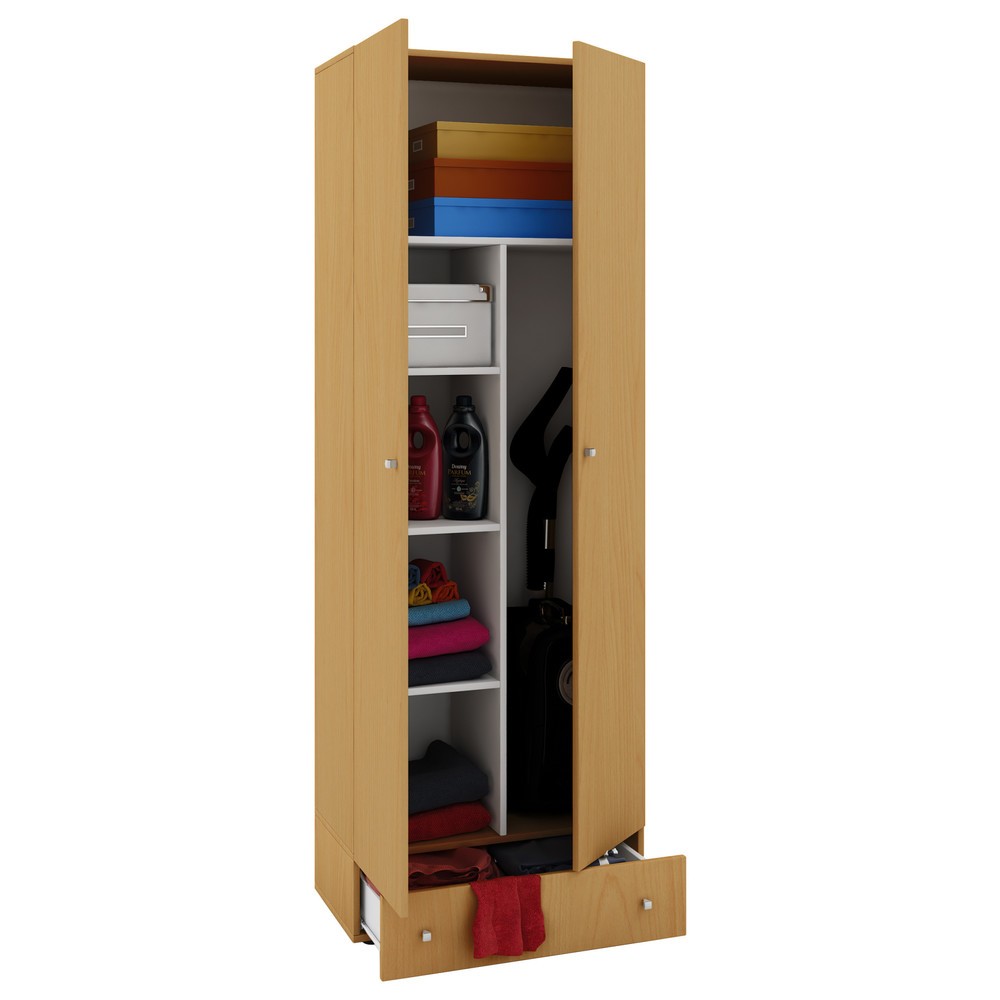 Produktabbildung: VCM Putzmittelschrank Vandol II, mit Türen und Schublade, Buche