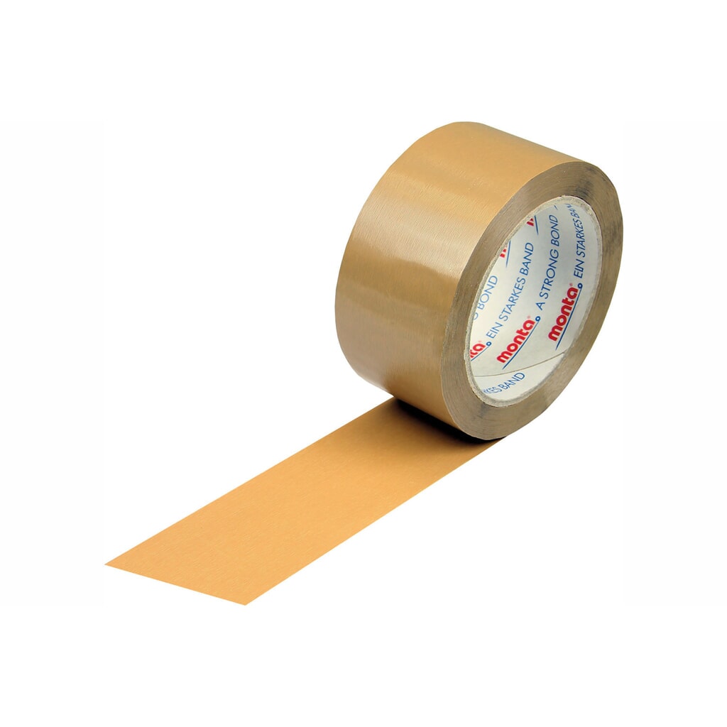 PVC-Klebeband, 50 mm breit x 66 lfm - 54 µ, leise, braun, monta 201, geprägt Produktabbildung: PVC-Klebeband, 50 mm breit x 66 lfm - 54 µ, leise, braun, monta 201, geprägt