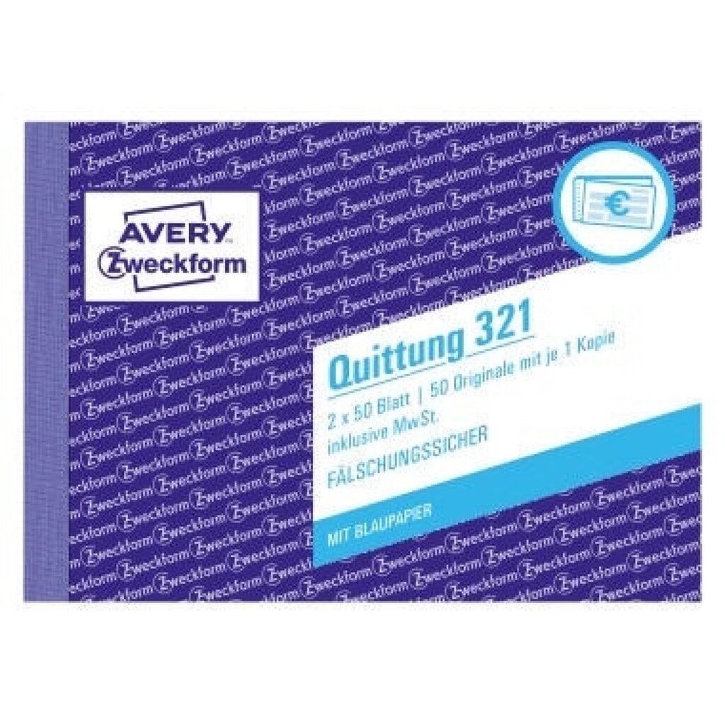 Avery Zweckform Quittung 321 DIN A6 quer 2x50Blatt Produktabbildung: Avery Zweckform Quittung 321 DIN A6 quer 2x50Blatt