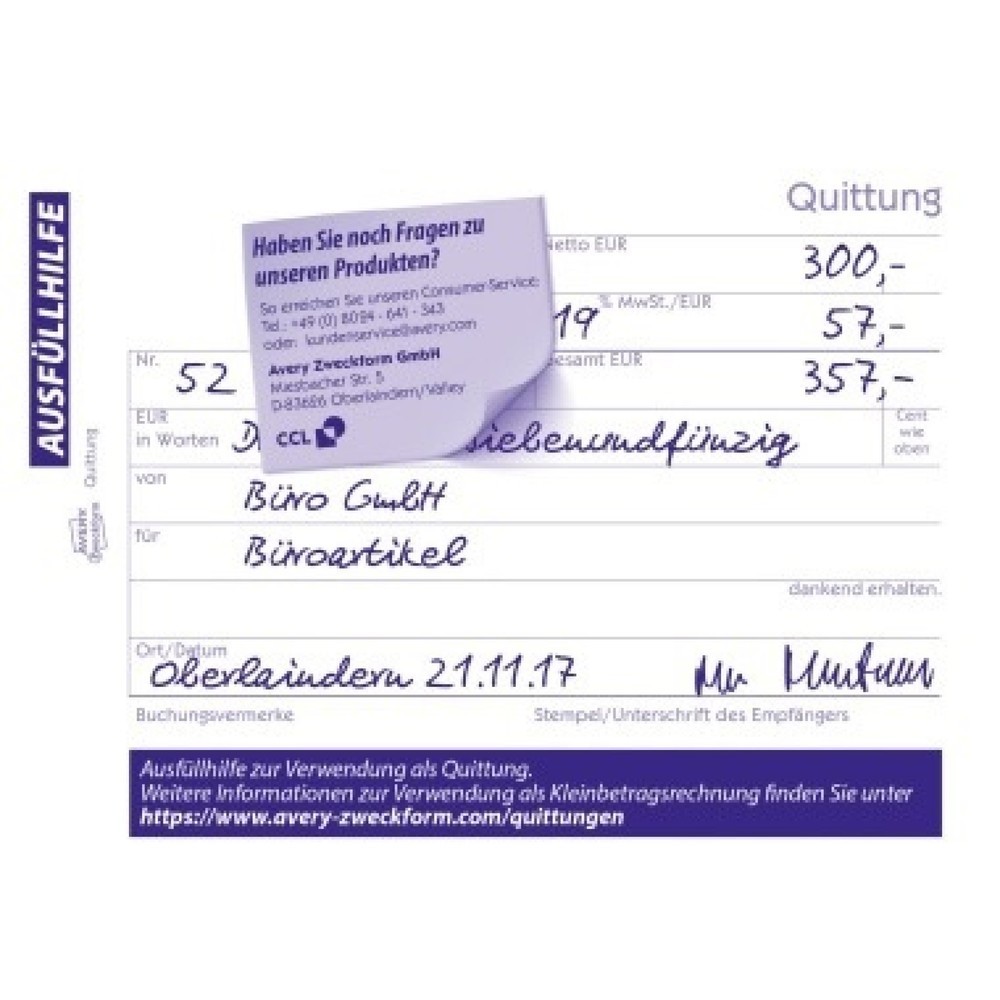 Produktabbildung Nr. 9: Avery Zweckform Quittung 1250 DIN A6 quer 100Blatt