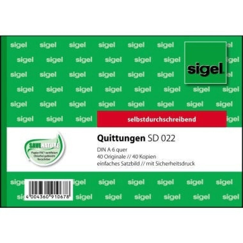 Sigel Quittung SD022 DIN A6 quer selbstdurchschreibend 2x40Blatt Produktabbildung: Sigel Quittung SD022 DIN A6 quer selbstdurchschreibend 2x40Blatt