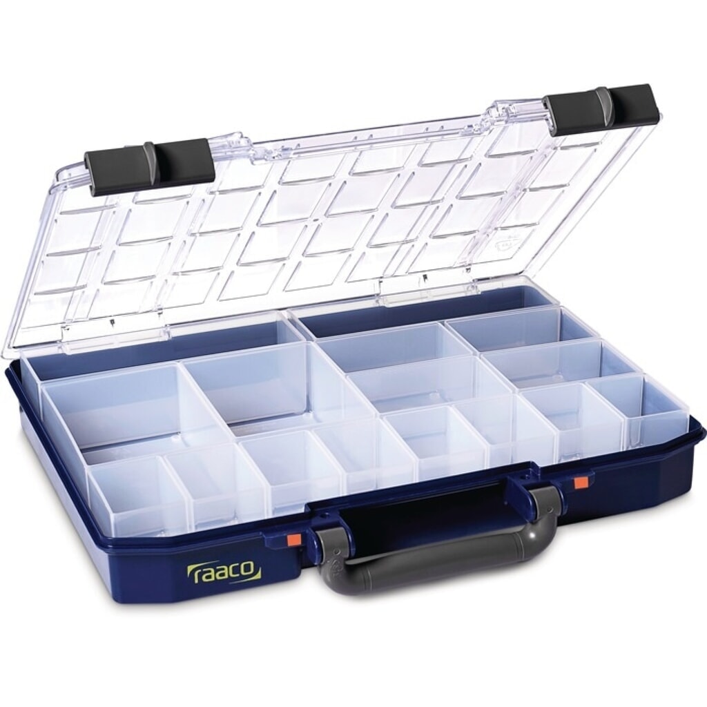 raaco Sortimentskasten CarryLite 55 4x8-16, 16 Fächer, B337xT278xH57mm Produktabbildung: raaco Sortimentskasten CarryLite 55 4x8-16, 16 Fächer, B337xT278xH57mm