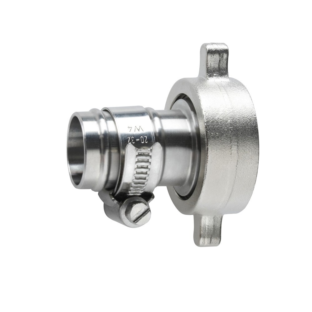Illustration du produit: Raccord pour tuyau 3/4" en acier inoxydable, avec joint PTFE et écrou-raccord