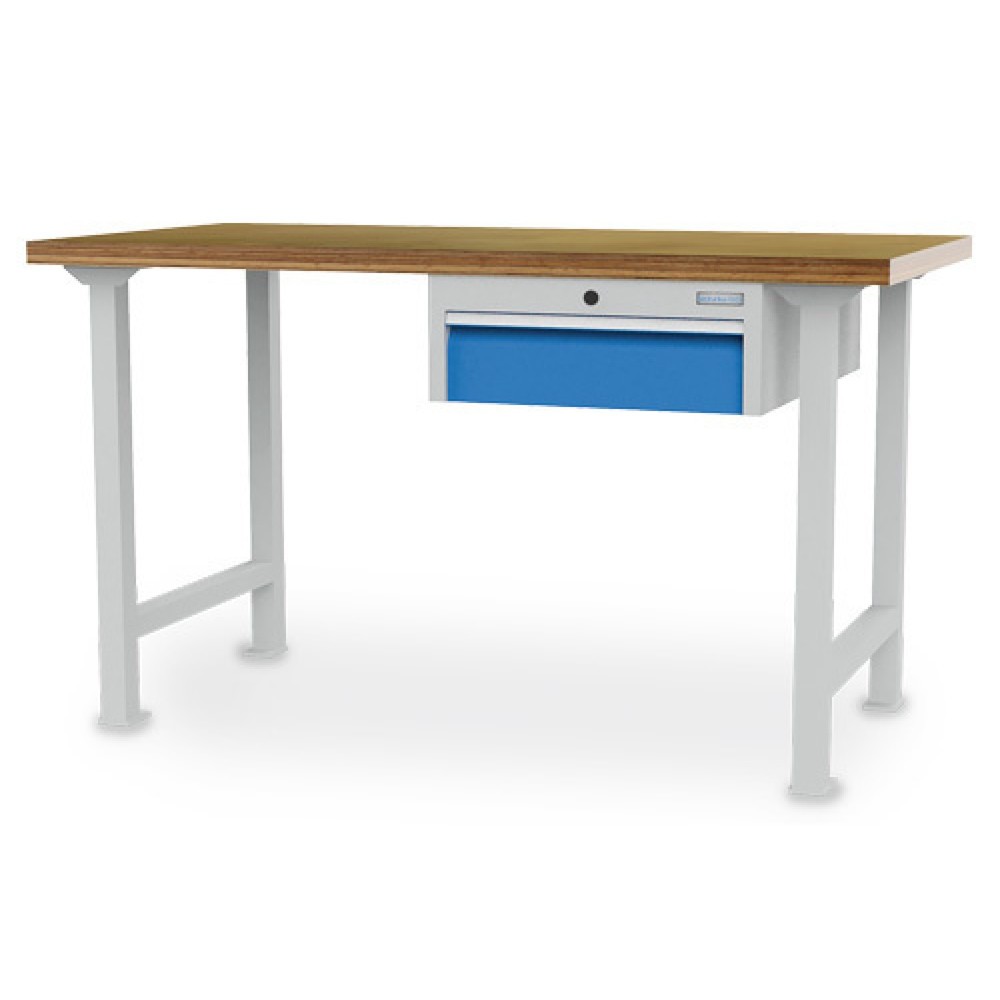 Obrázek produktu: Řadový pracovní stůl Bedrunka+Hirth R 18-24, VxŠxH 859 x 1500 x 750 mm, světle šedá, světle modrá, 1 ks zásuvka 1x150 mm
