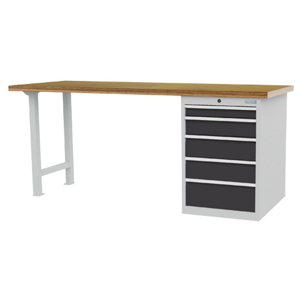 Obrázek produktu: Řadový pracovní stůl Bedrunka+Hirth R 18-24, VxŠxH 859 x 2000 x 750 mm, světle šedá, antracitová šedá, 5 ks zásuvka 1x75 + 1x125 + 2x150 + 1x200 mm