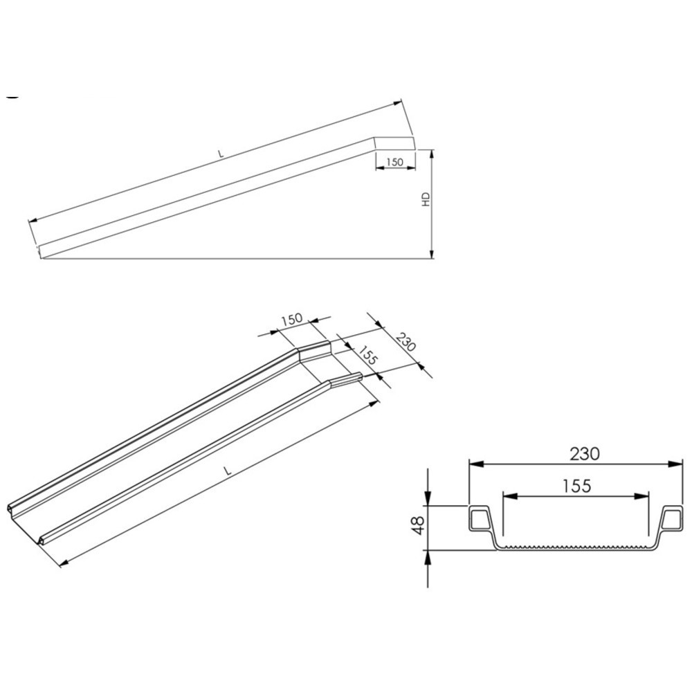 N° de l'image du produit 5 : Rails de chargement en aluminium universels, avec bord de protection, capacité de charge 600 kg/paire, l x L 150 x 1 500 mm