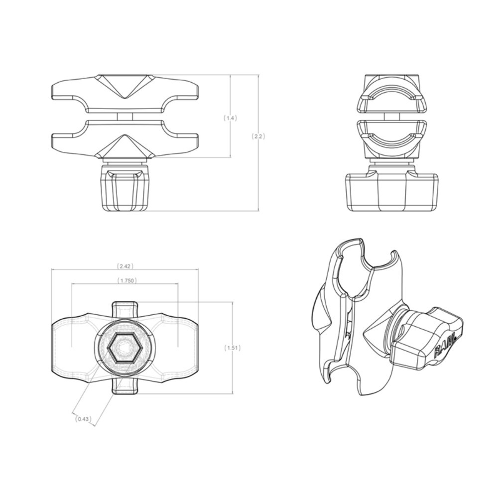 N° de l'image du produit 3 : RAM Mounts Bras de connexion court (env. 60 mm), pour B-Balls (1 pouce)