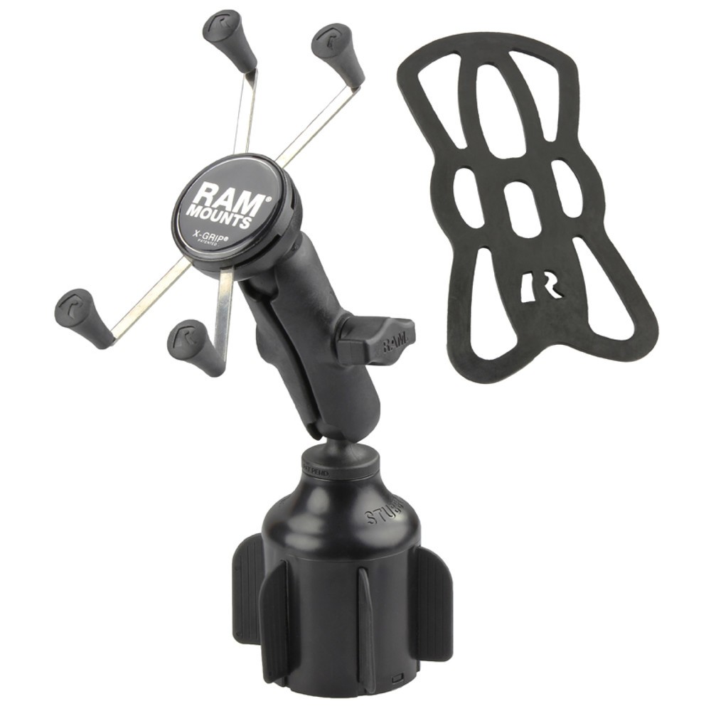 Produktabbildung Nr. 2: RAM Mounts Fahrzeug-Halterung mit X-Grip Halteklammer für Smartphones bis 114,3 mm Breite, B-Kugel (1 Zoll), Basis für Getränkehalter, mittlerer Verbindungsarm