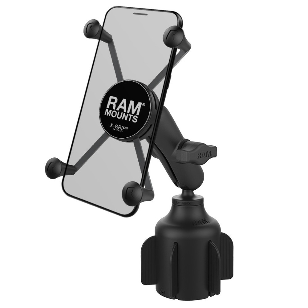 Produktabbildung Nr. 1: RAM Mounts Fahrzeug-Halterung mit X-Grip Halteklammer für Smartphones bis 114,3 mm Breite, B-Kugel (1 Zoll), Basis für Getränkehalter, mittlerer Verbindungsarm