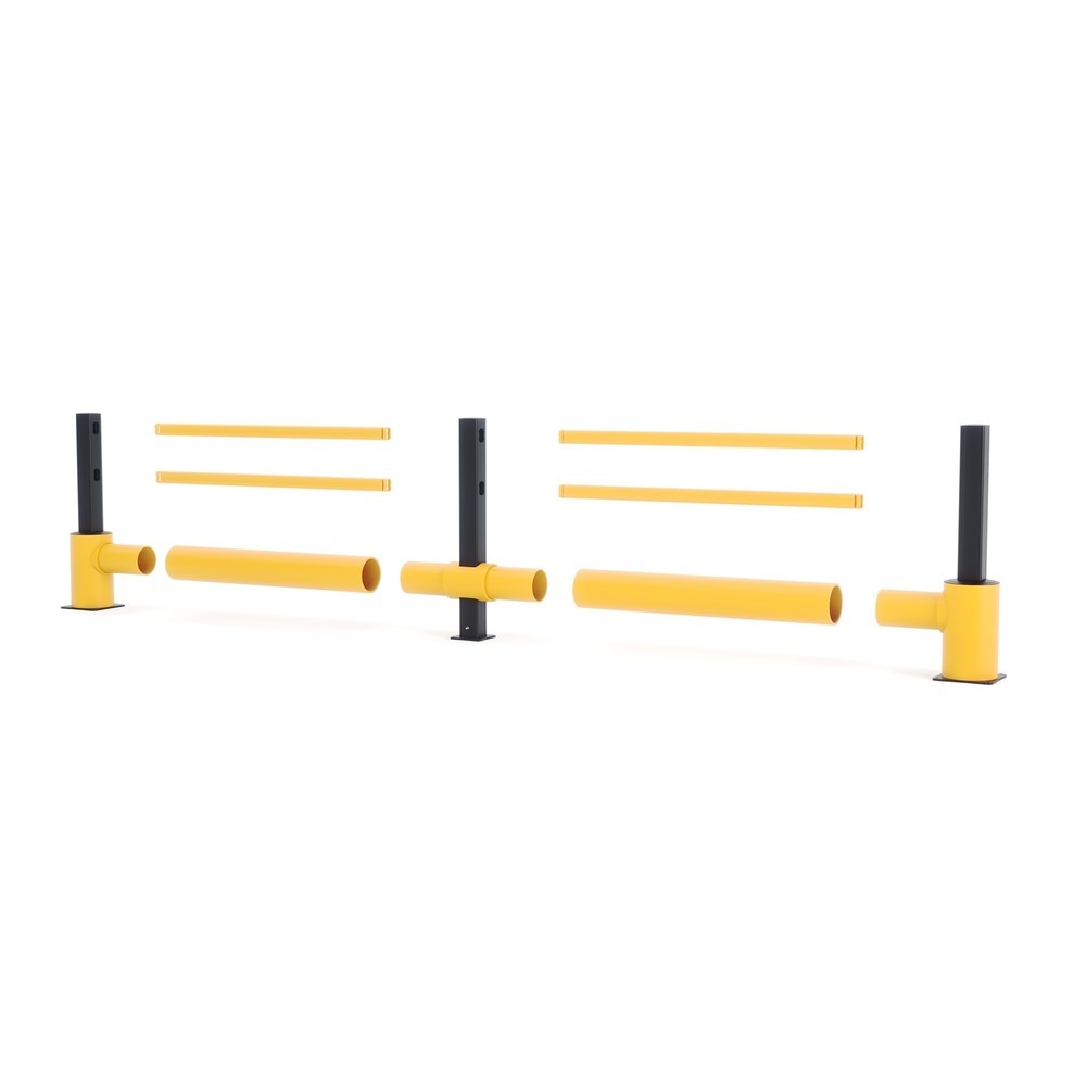 N° de l'image du produit 3 : BOPLAN® Garde-corps pare-chocs TB 400 Plus, 2 traverses jaunes, 3 poteaux noirs, 3,45 m