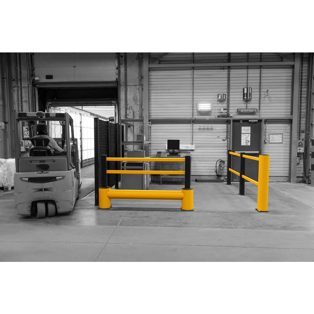 N° de l'image du produit 4 : BOPLAN® Garde-corps pare-chocs TB 400 Plus, 2 traverses jaunes, 3 poteaux noirs, 3,45 m