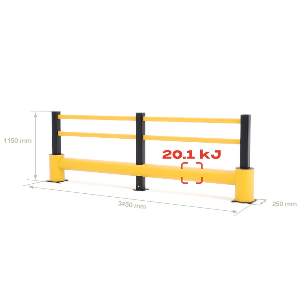 N° de l'image du produit 5 : BOPLAN® Garde-corps pare-chocs TB 400 Plus, 2 traverses jaunes, 3 poteaux noirs, 3,45 m
