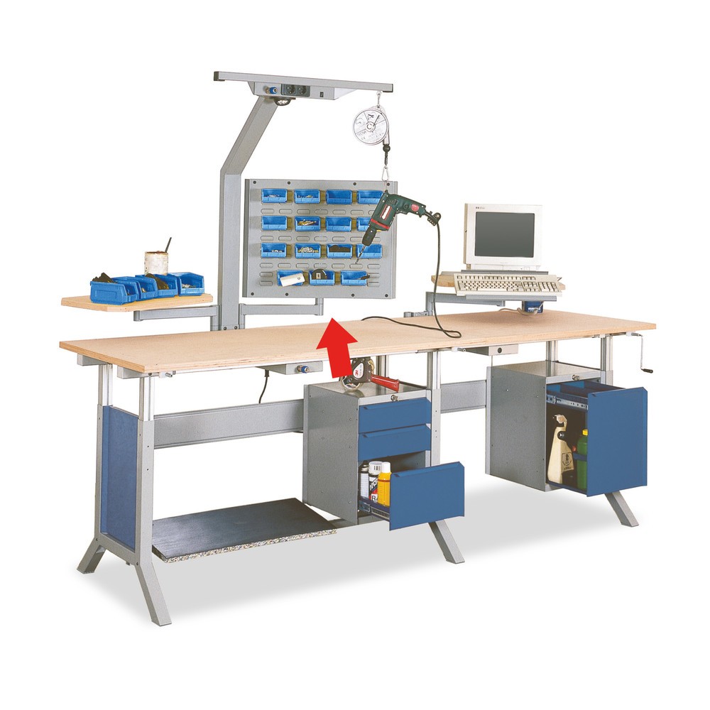 Zdjęcie produktu: Ramię obrotowe z połączeniem ścian perforowanych oraz szczelinowych do stołu roboczego Bedrunka+Hirth, szer. x gł. 600 x 40 mm