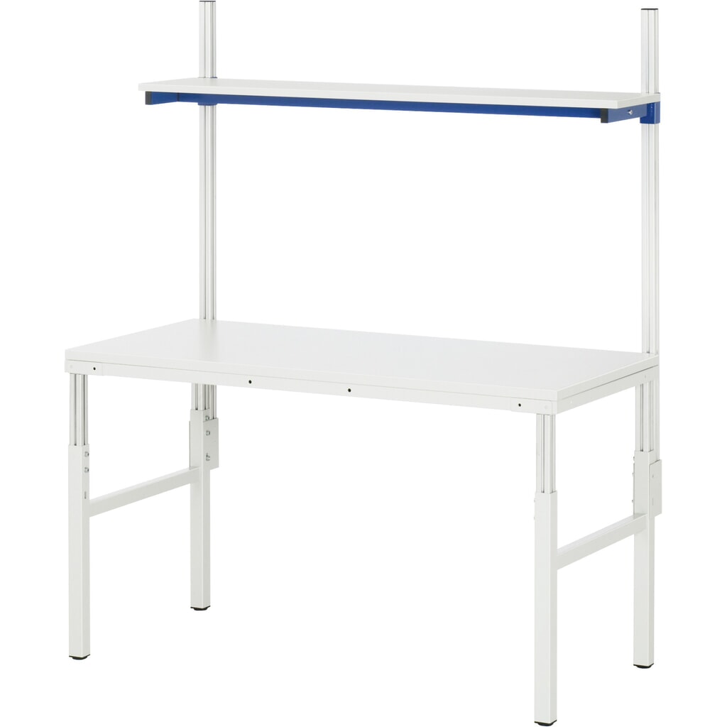 RAU Arbeitstisch Serie E, mit Etagenbord, HxBxT 650-1.000 x 1.200 x 500 mm, Arbeitsplatte Melamin-Belag Produktabbildung: RAU Arbeitstisch Serie E, mit Etagenbord, HxBxT 650-1.000 x 1.200 x 500 mm, Arbeitsplatte Melamin-Belag