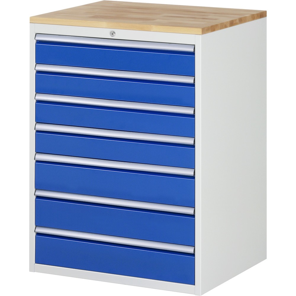 N° de l'image du produit 1 : RAU Armoire à tiroirs série 7000, HxlxP 1 035 x 770 x 650 mm, avec 7 tiroirs taille XL, face supérieure en hêtre
