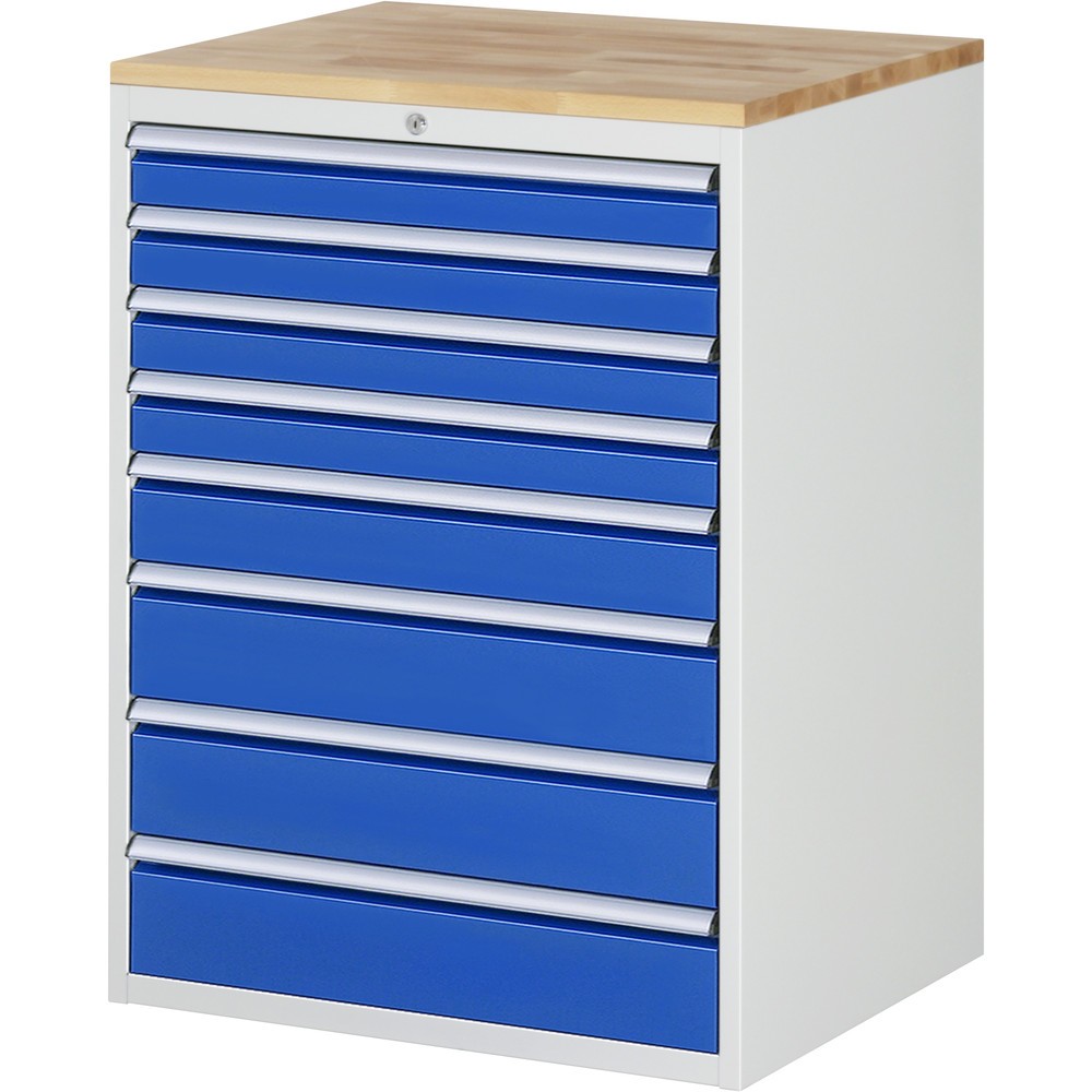 N° de l'image du produit 1 : RAU Armoire à tiroirs série 7000, HxlxP 1 035 x 770 x 650 mm, avec 8 tiroirs taille XL, face supérieure en hêtre