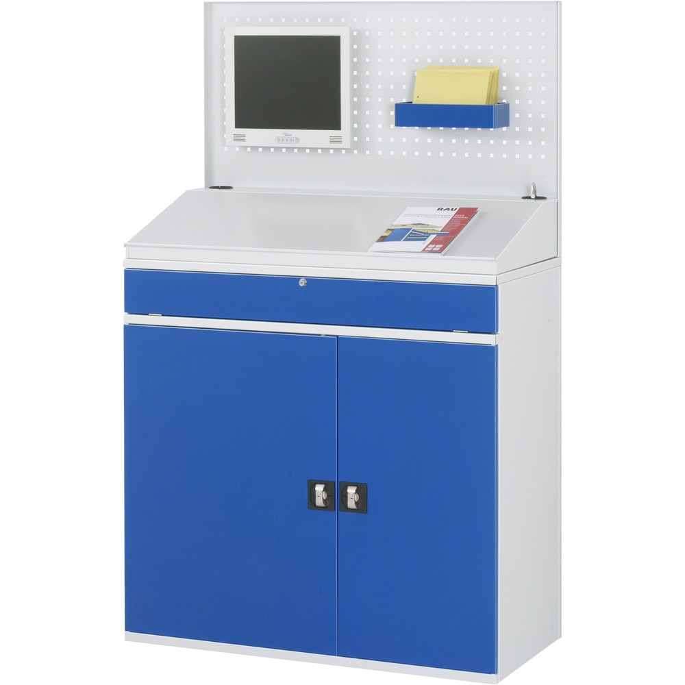N° de l'image du produit 2 : RAU Armoire informatique, porte-clavier coulissant, double porte battante, panneau arrière perforé, nombre de tiroirs x Hxl : 1 x 80 x 1 020 mm, fixe