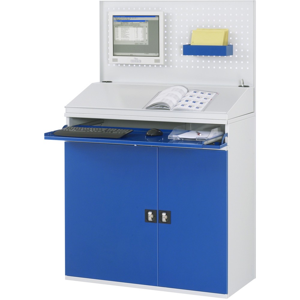 N° de l'image du produit 3 : RAU Armoire informatique, porte-clavier coulissant, double porte battante, panneau arrière perforé, nombre de tiroirs x Hxl : 1 x 80 x 1 020 mm, fixe