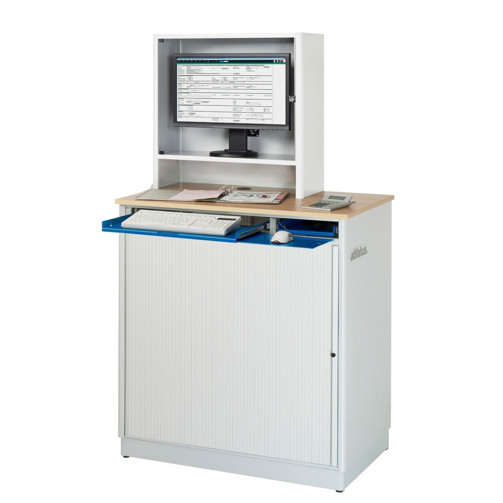 Produktabbildung Nr. 2: RAU Computer-Stationen, HxBxT 1.810 x 1.030 x 660 mm, Buche Dekor Arbeitsplatte, mit Rolladen, Steckdosenleiste, Schublade und Monitorgehäuse