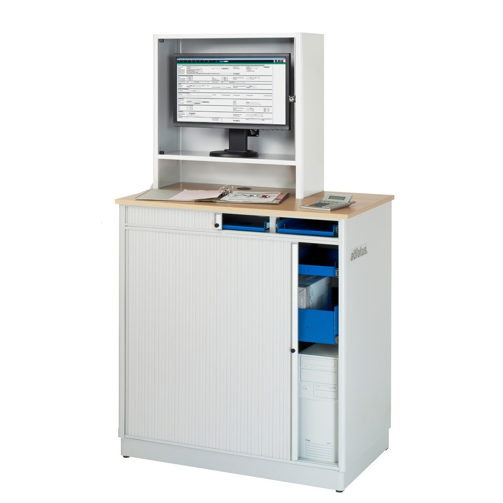 Produktabbildung Nr. 3: RAU Computer-Stationen, HxBxT 1.810 x 1.030 x 660 mm, Buche Dekor Arbeitsplatte, mit Rolladen, Steckdosenleiste, Schublade und Monitorgehäuse