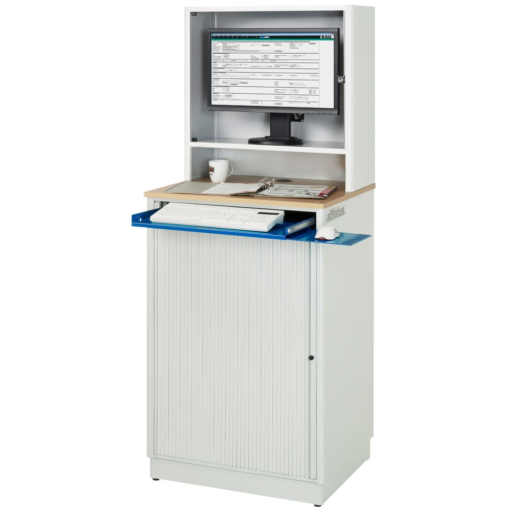 Produktabbildung Nr. 2: RAU Computer-Stationen, HxBxT 1.810 x 720 x 660 mm, Buche Dekor Arbeitsplatte, mit Rolladen, Steckdosenleiste