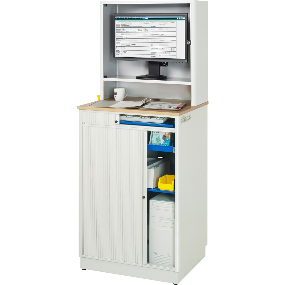 Produktabbildung Nr. 3: RAU Computer-Stationen, HxBxT 1.810 x 720 x 660 mm, Buche Dekor Arbeitsplatte, mit Rolladen, Steckdosenleiste