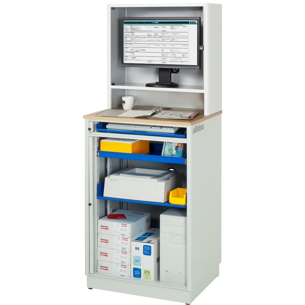 Produktabbildung Nr. 5: RAU Computer-Stationen, HxBxT 1.810 x 720 x 660 mm, Buche Dekor Arbeitsplatte, mit Rolladen, Steckdosenleiste