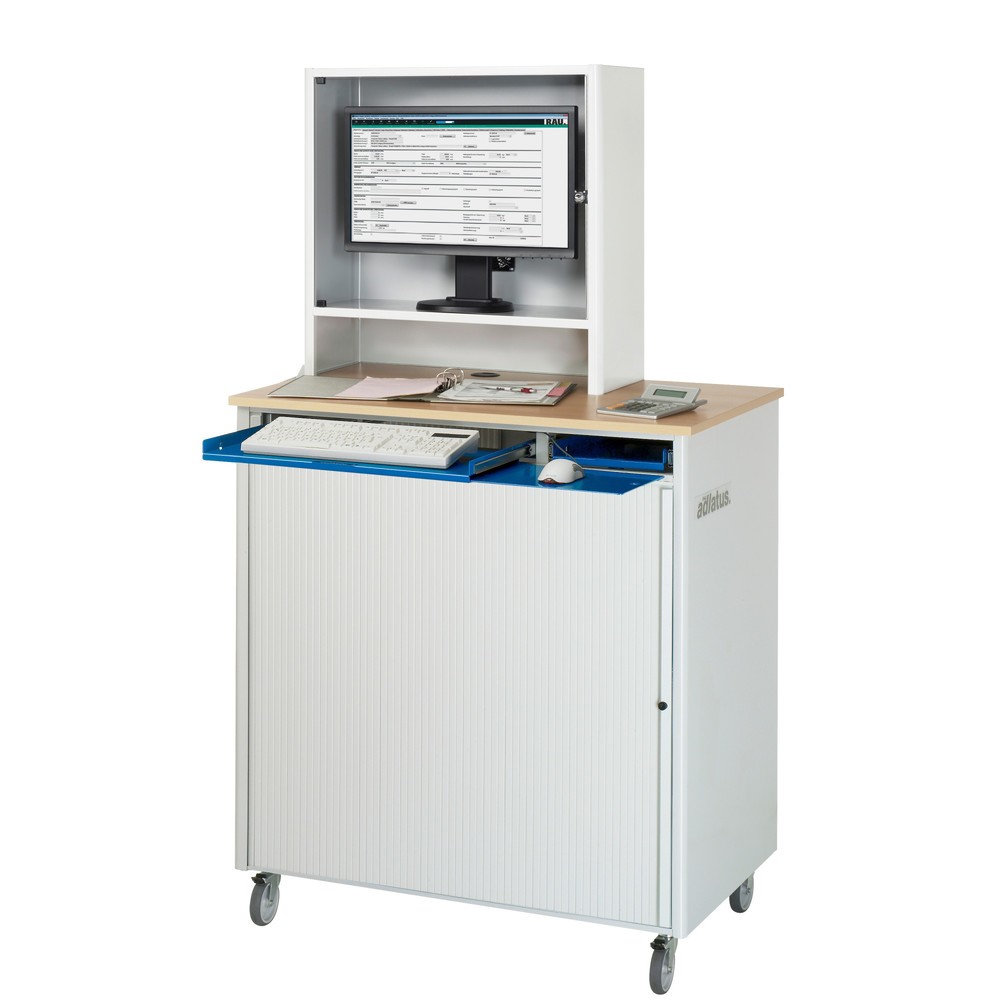 Produktabbildung Nr. 2: RAU Computer-Stationen, HxBxT 1.810 x 1.030 x 660 mm, Buche Dekor Arbeitsplatte, mit Rolladen, Steckdosenleiste, Rollensatz und Monitorgehäuse