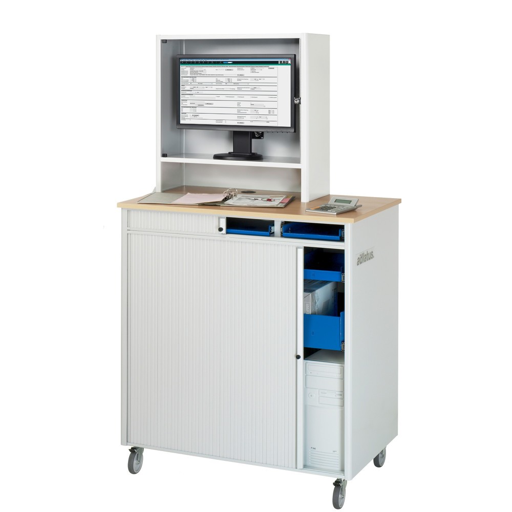Produktabbildung Nr. 3: RAU Computer-Stationen, HxBxT 1.810 x 1.030 x 660 mm, Buche Dekor Arbeitsplatte, mit Rolladen, Steckdosenleiste, Rollensatz und Monitorgehäuse
