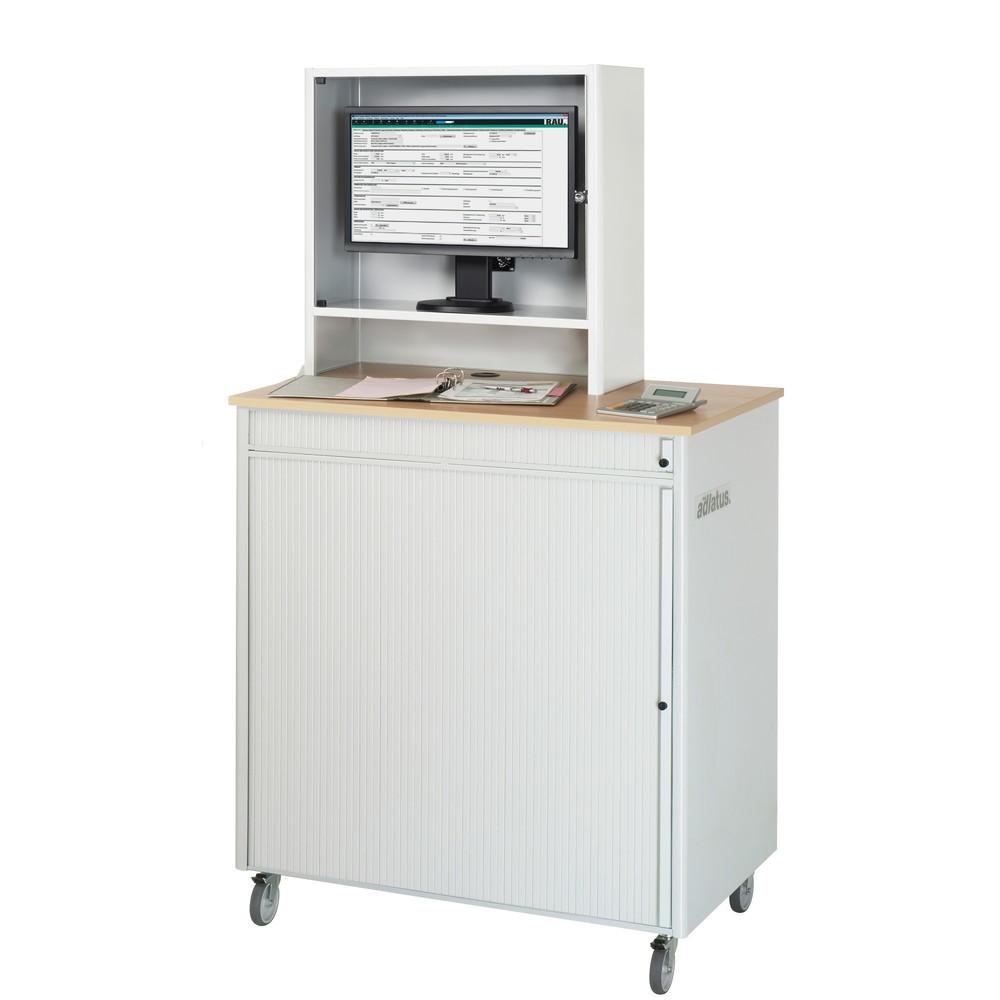 Produktabbildung Nr. 4: RAU Computer-Stationen, HxBxT 1.810 x 1.030 x 660 mm, Buche Dekor Arbeitsplatte, mit Rolladen, Steckdosenleiste, Rollensatz und Monitorgehäuse