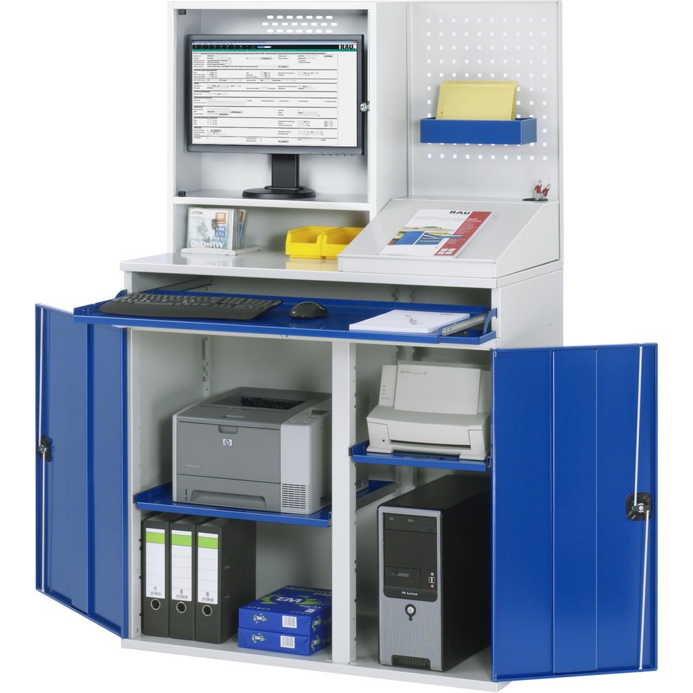 Produktabbildung Nr. 2: RAU Computer-Schrank, Monitorgehäuse, Tastaturauszug, Doppel-Flügeltür, Lochplattenrückwand, Schubladenanzahl x H x B: 1 x 80 x 1.020 mm