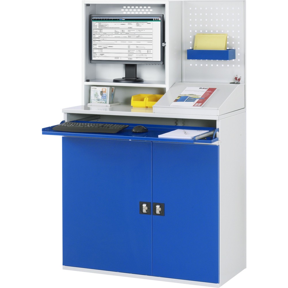 Produktabbildung Nr. 3: RAU Computer-Schrank, Monitorgehäuse, Tastaturauszug, Doppel-Flügeltür, Lochplattenrückwand, Schubladenanzahl x H x B: 1 x 80 x 1.020 mm