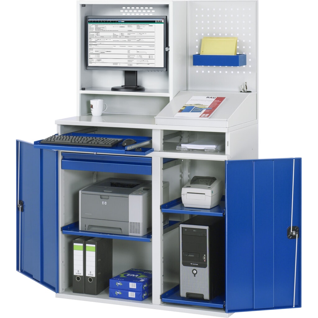 Produktabbildung Nr. 3: RAU Computer-Schrank, Monitorgehäuse, Tastaturauszug, Doppel-Flügeltür, Lochplattenrückwand, Schubladenanzahl x H x B: 1 x 80 x 650 mm