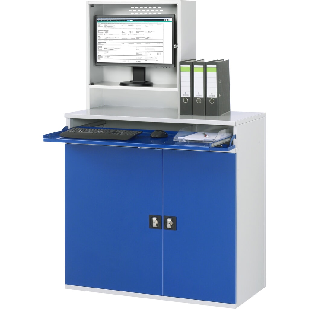 Produktabbildung Nr. 3: RAU Computer-Schrank, Monitorgehäuse, Tastaturauszug, Doppel-Flügeltür, Monitorfach Tiefe 230, 1 x Auszugstablar, stationär