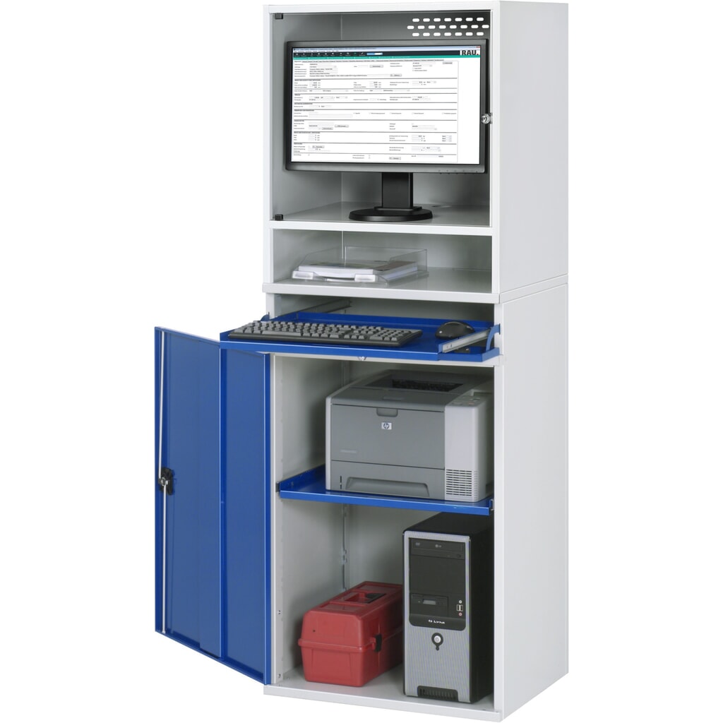 RAU Computer-Schrank, Monitorgehäuse, Tastaturauszug, Flügeltür, stationär Produktabbildung: RAU Computer-Schrank, Monitorgehäuse, Tastaturauszug, Flügeltür, stationär