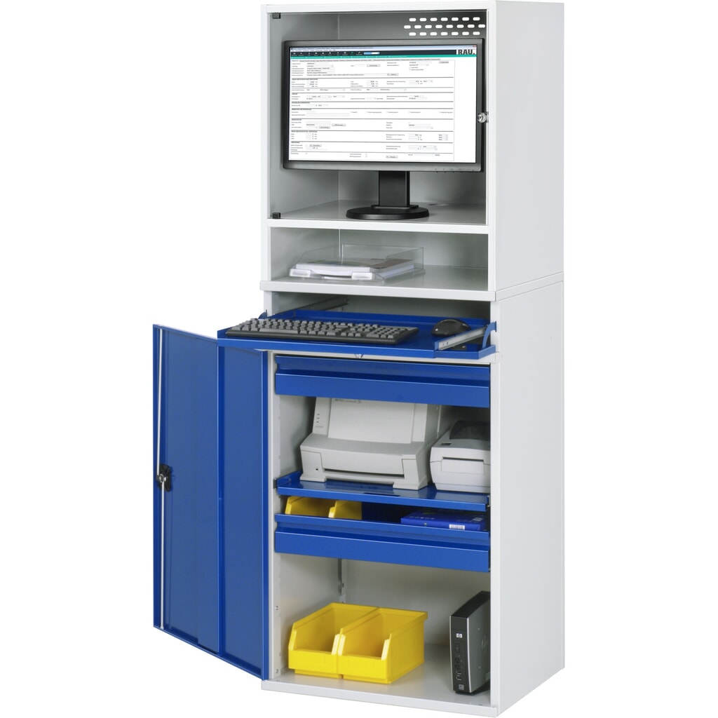 RAU Computer-Schrank, Monitorgehäuse, Tastaturauszug, Flügeltür, Schubladenanzahl x H x B: 2 x 80 x 570 mm Produktabbildung Nr. 4: RAU Computer-Schrank, Monitorgehäuse, Tastaturauszug, Flügeltür, Schubladenanzahl x H x B: 2 x 80 x 570 mm