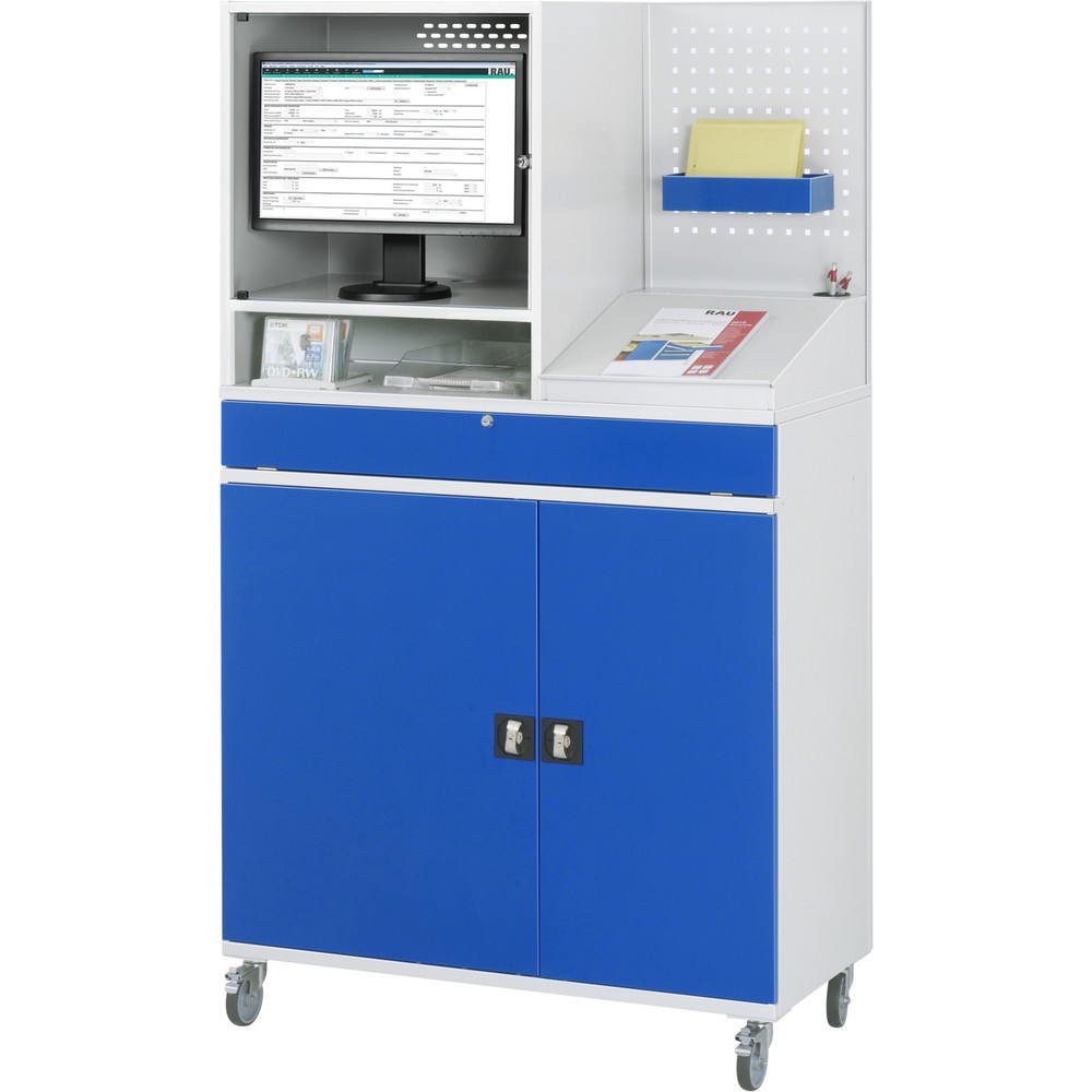 Produktabbildung Nr. 2: RAU Computer-Schrank, Monitorgehäuse, Tastaturauszug, Lochplattenrückwand, Doppel-Flügeltür, mobil