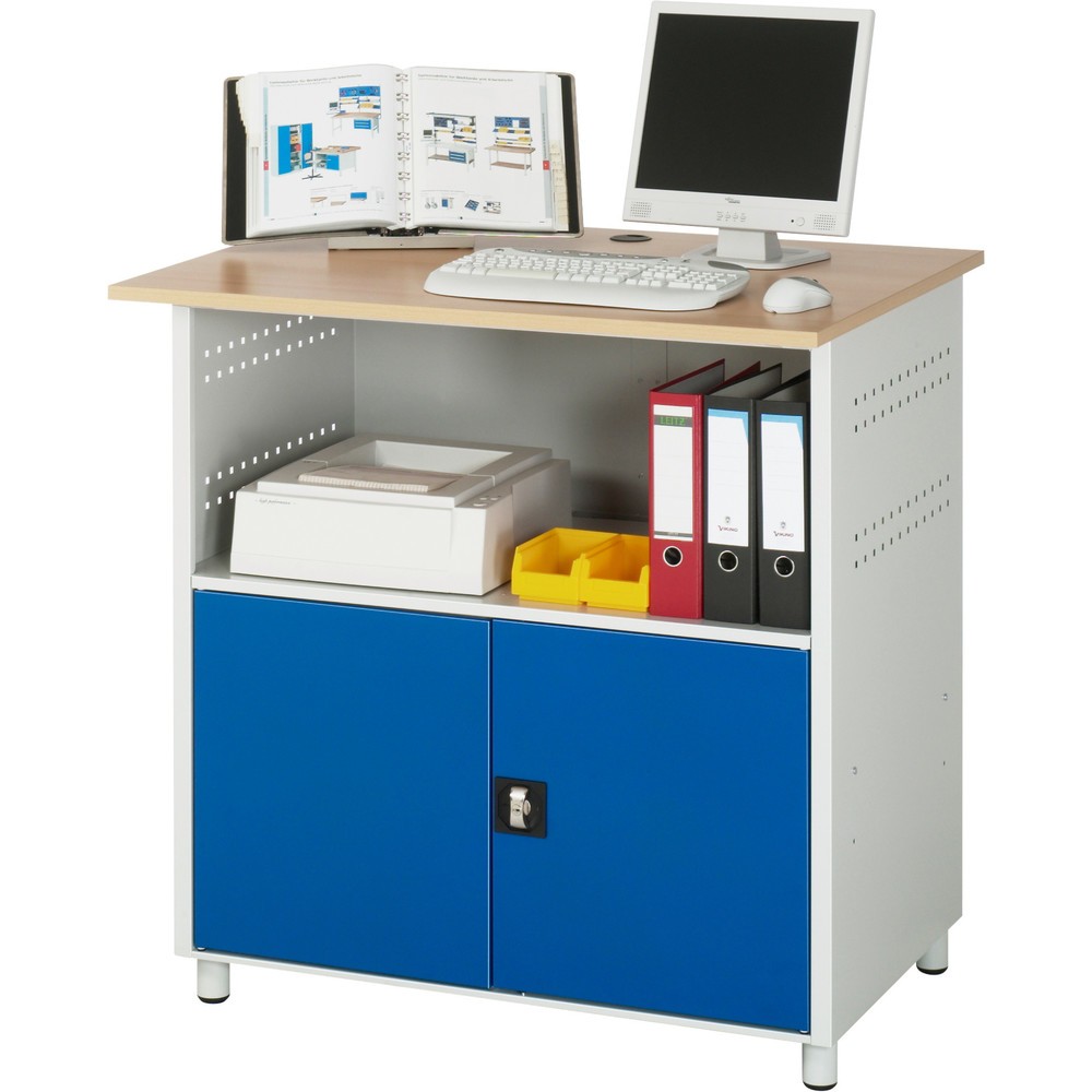 Produktabbildung Nr. 2: RAU Computer-Tisch, HxBxT 1.100 x 1.100 x 800 mm, Buche Dekor Arbeitsplatte, mit 2 Flügeltüren und Steckdosenleiste